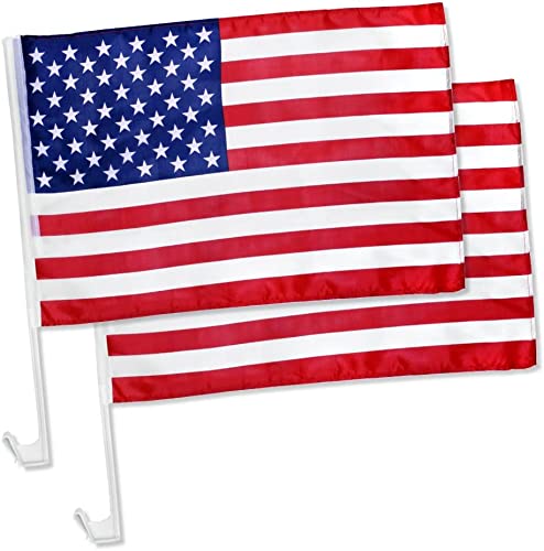 Julysgift Pack of 2 US American Car Flag with Window Clip 17 x 12